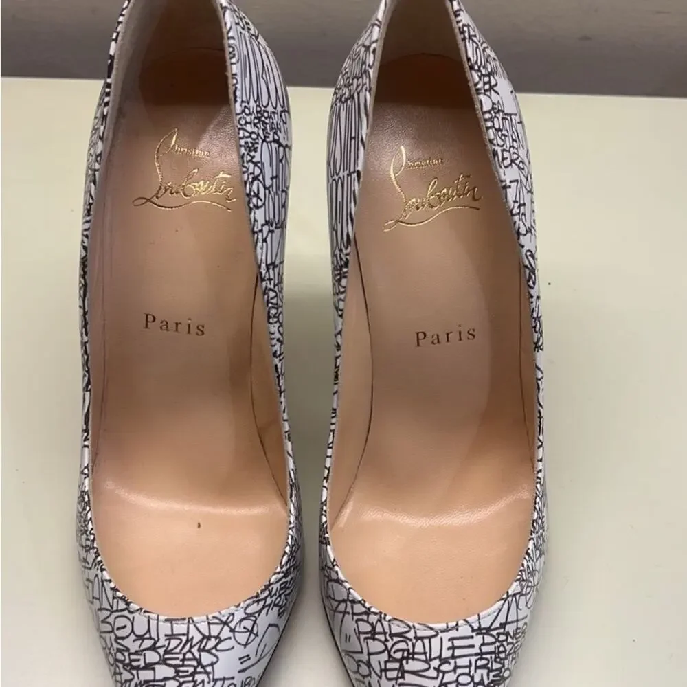 Christian Louboutin Stiletto Pumps White Black Luxurious Texture Size EU 37 NWT
